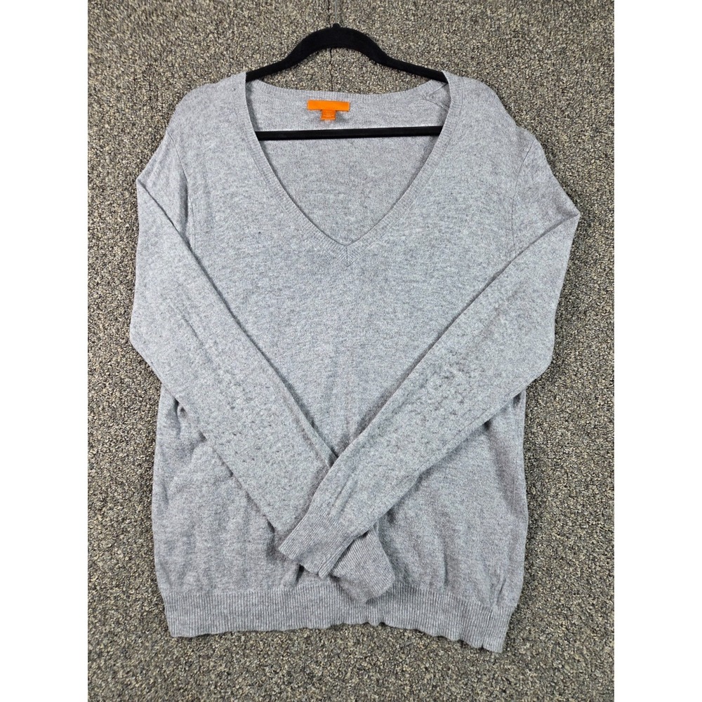 Mens Medium Gray V-Neck Sweater Lightweight Knit Pullover Casual Basic